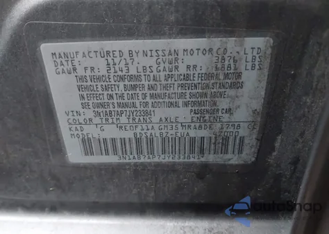 2018 Nissan Sentra S из США, поврежденный, VIN 3N1AB7AP7JY233841